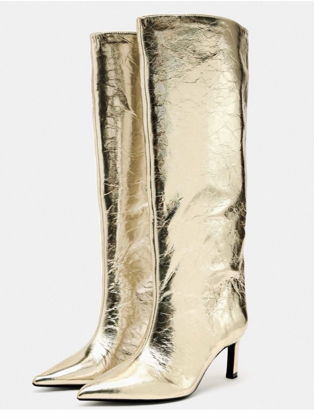 Zara Metallic Gold Knee-High Pointed Toe Boots